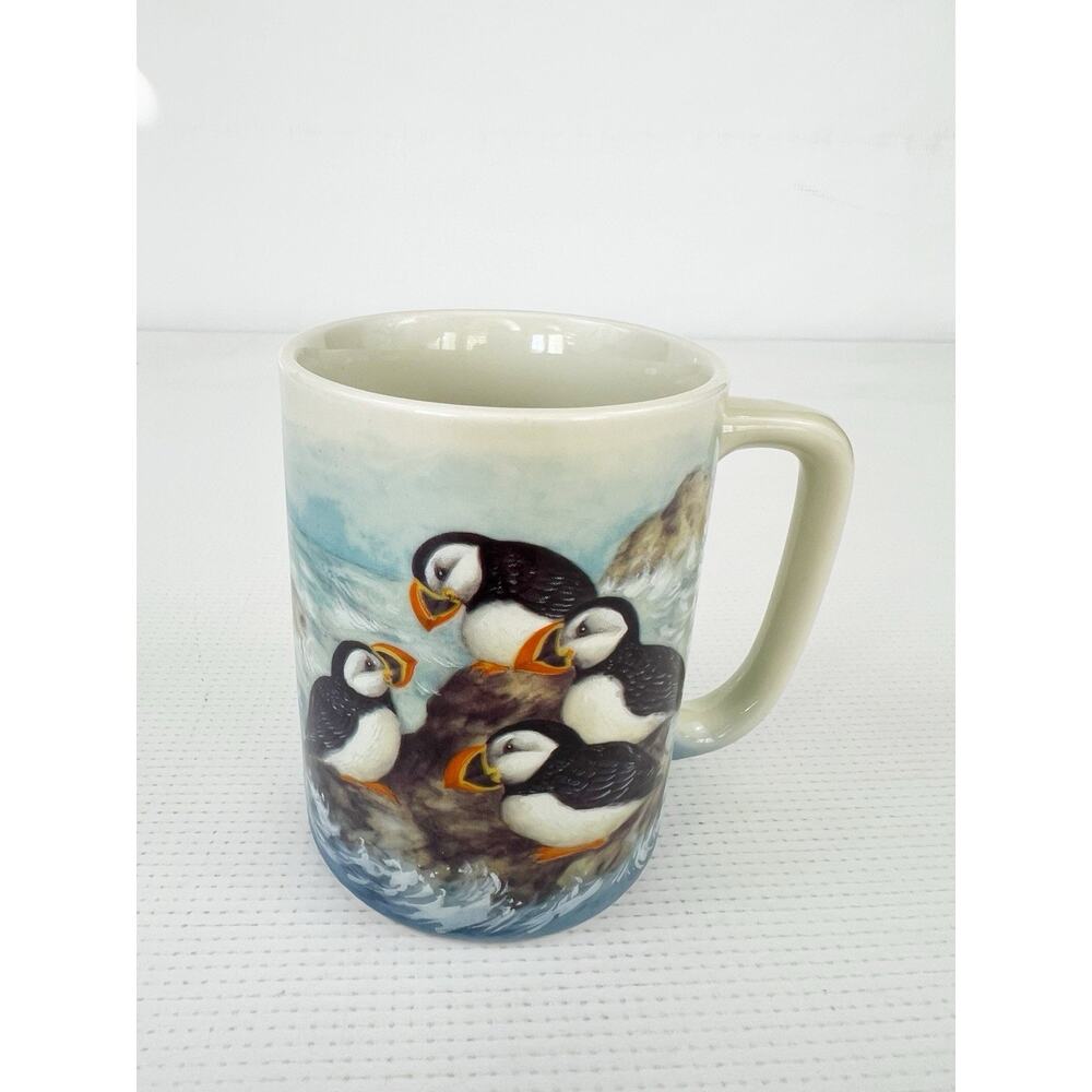Vintage Otagiri Japan Seaside Puffin Birds Coffee Tea Mug Wildlife Art